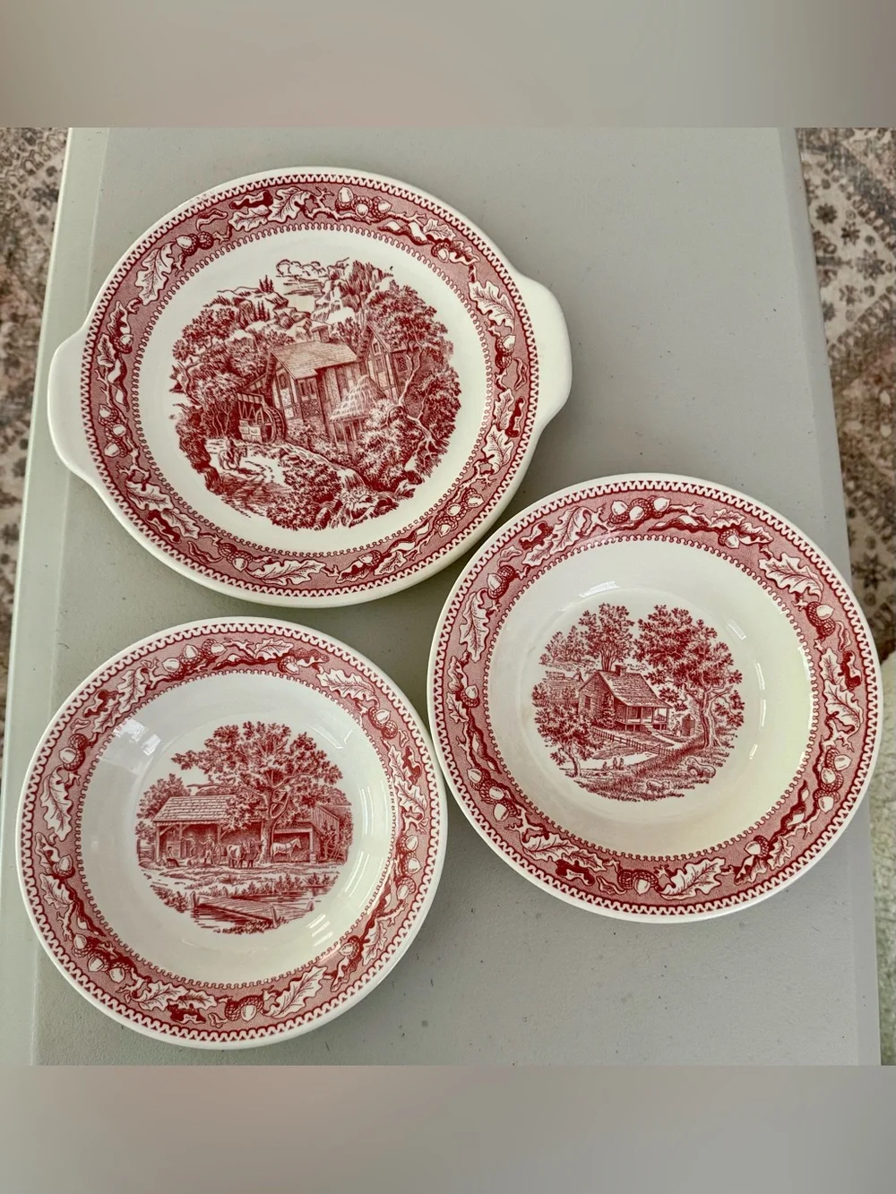 Set of three 1965 Royal Ironstone Memory Lane pattern by Royal China made in USA